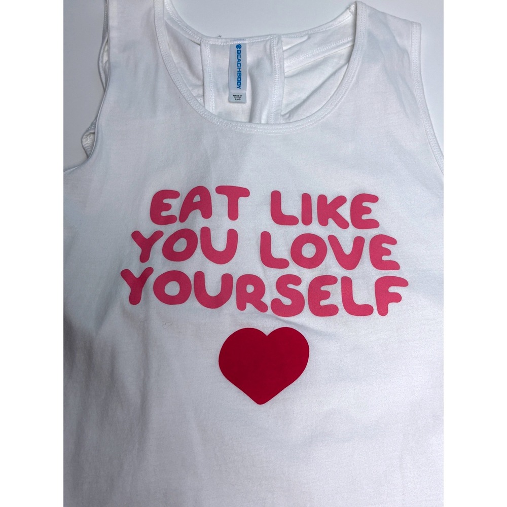 Beachbody Large Tank Top White Like‎ You Love Yourself Open Cross Back Graphic